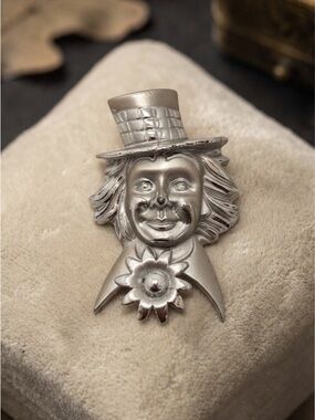 Vintage Clown Silver Tone Brooch